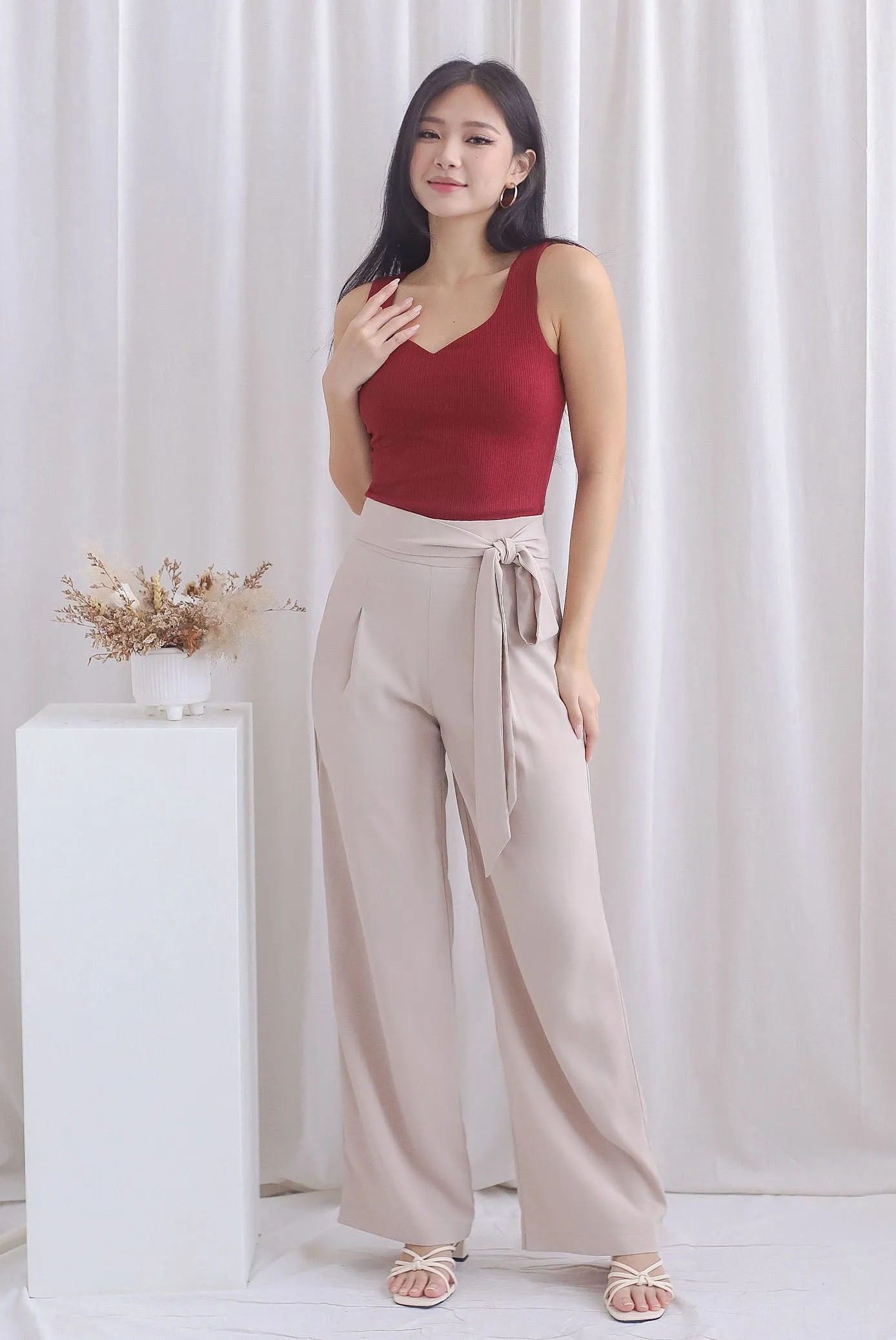 Briley Tie Sash Palazzo Pants In Ecru