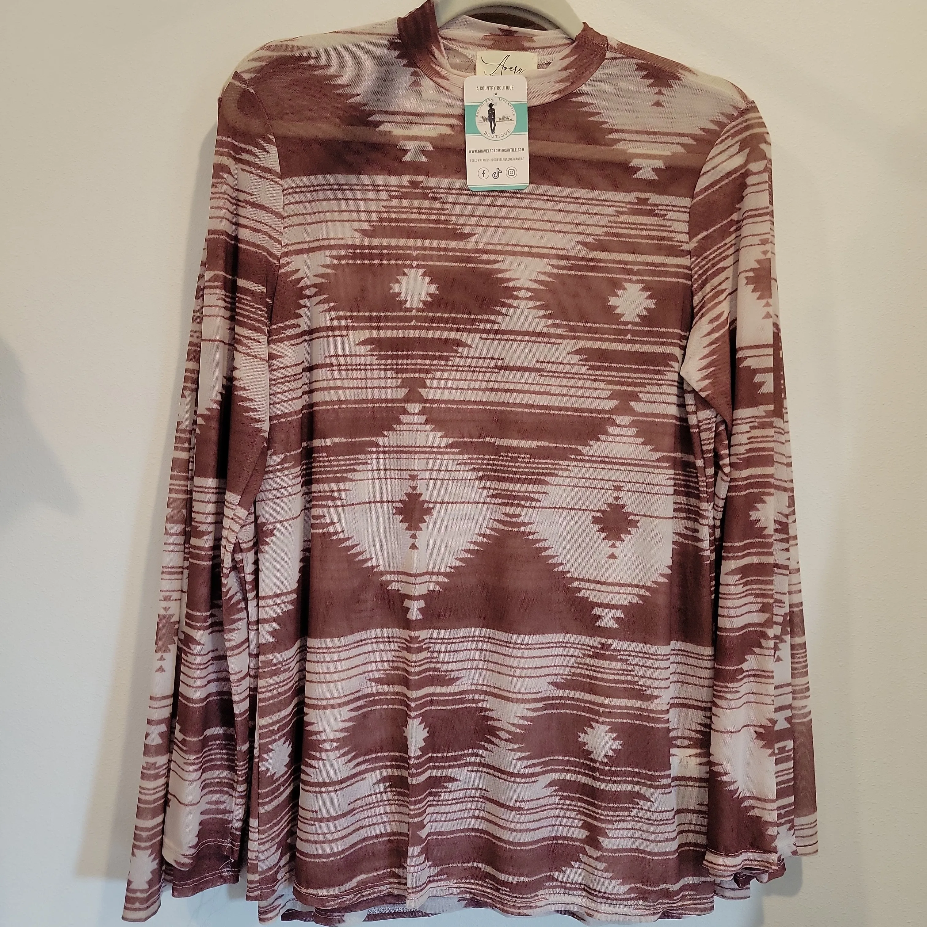 Brown/ White Aztec Mesh Long Sleeve