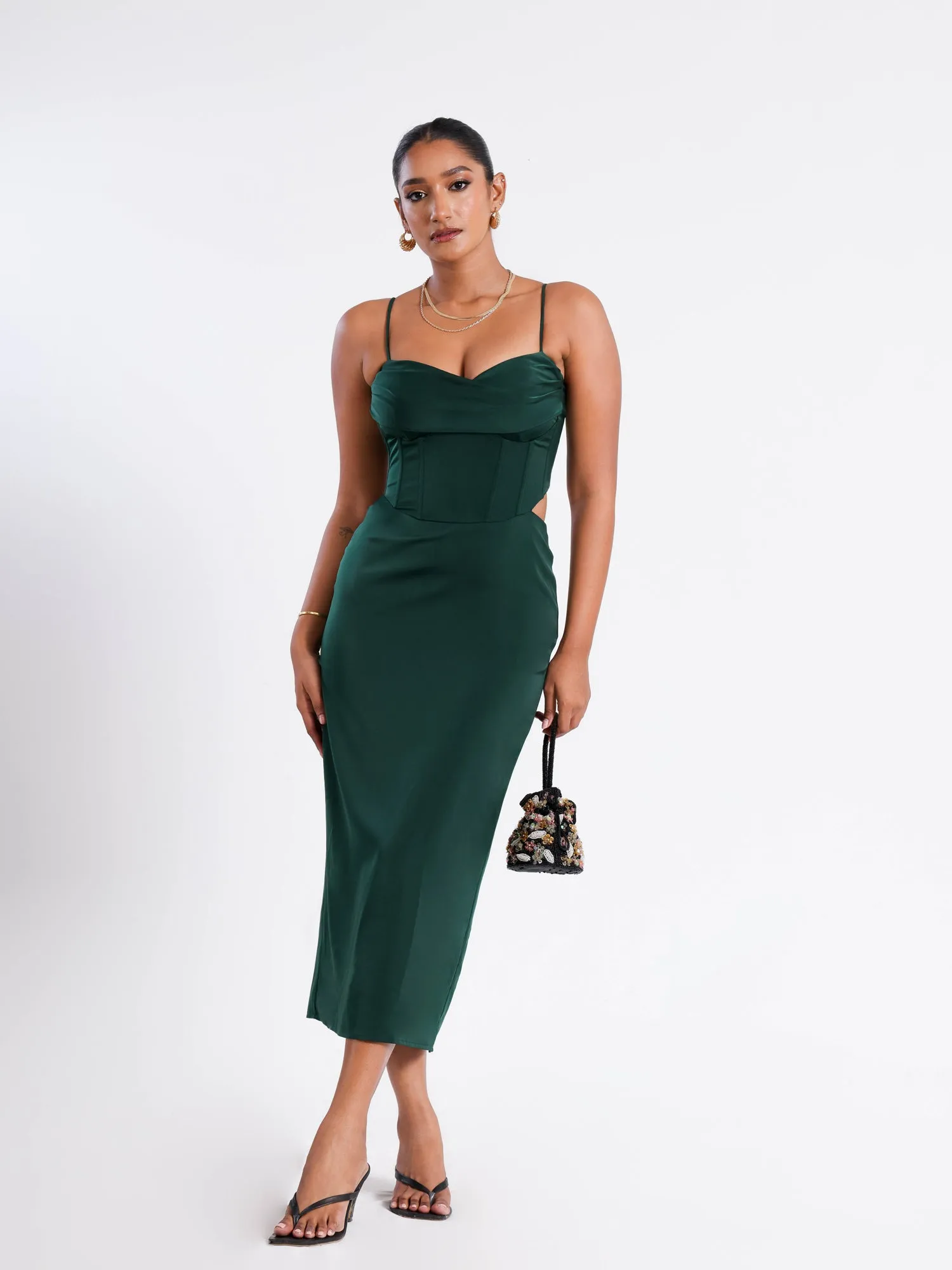 Bustier Pannel Detailed Corset Midi Dress