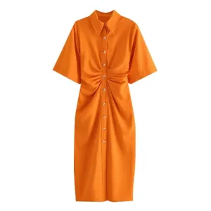 Button Cinched Midi Dress