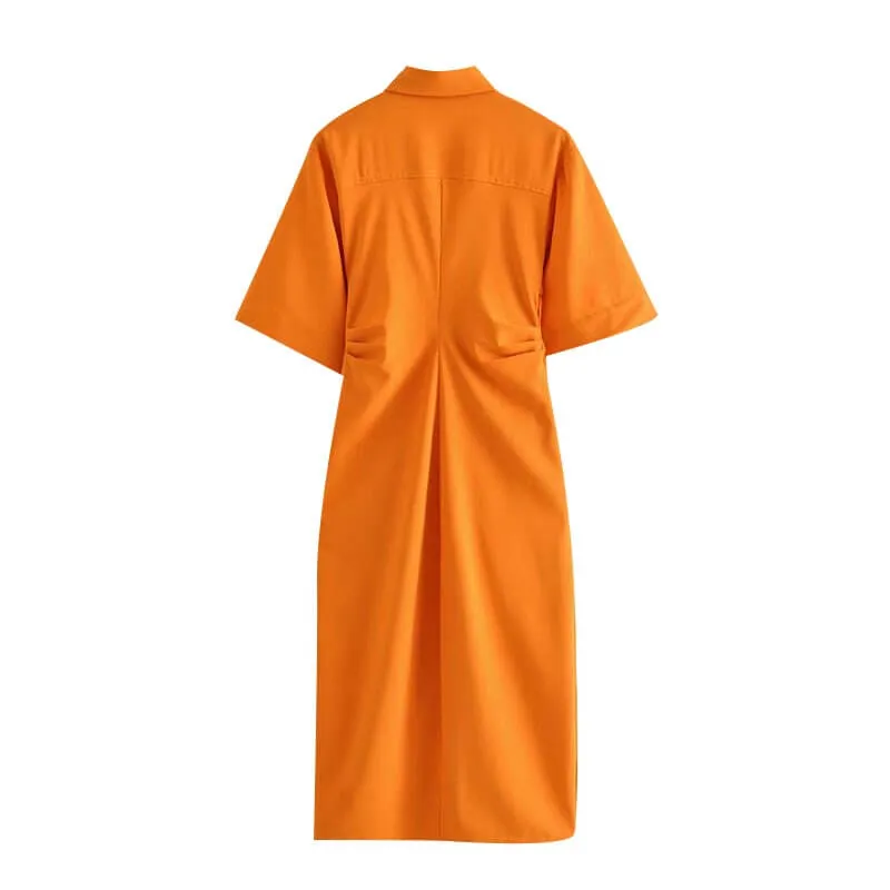 Button Cinched Midi Dress