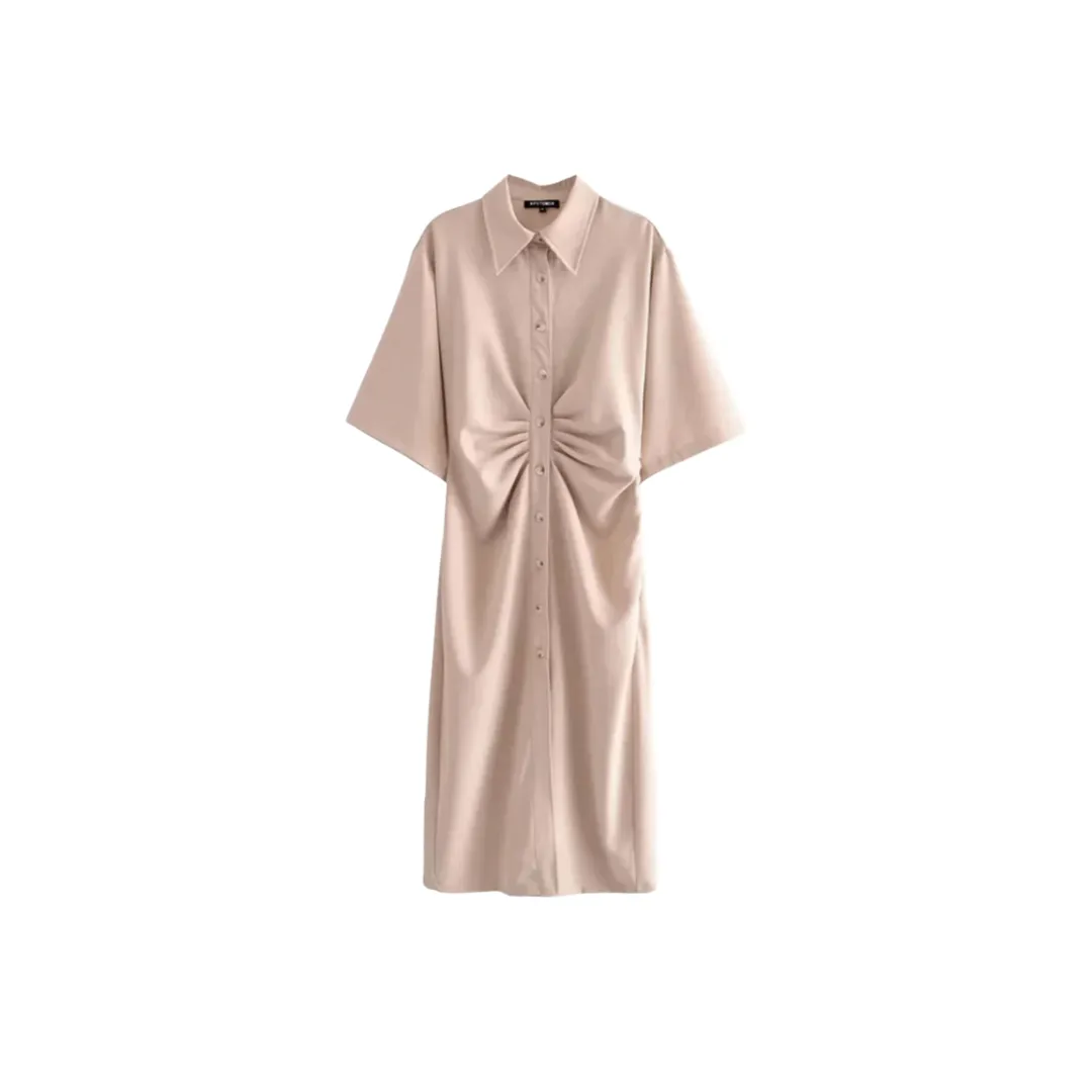 Button Cinched Midi Dress