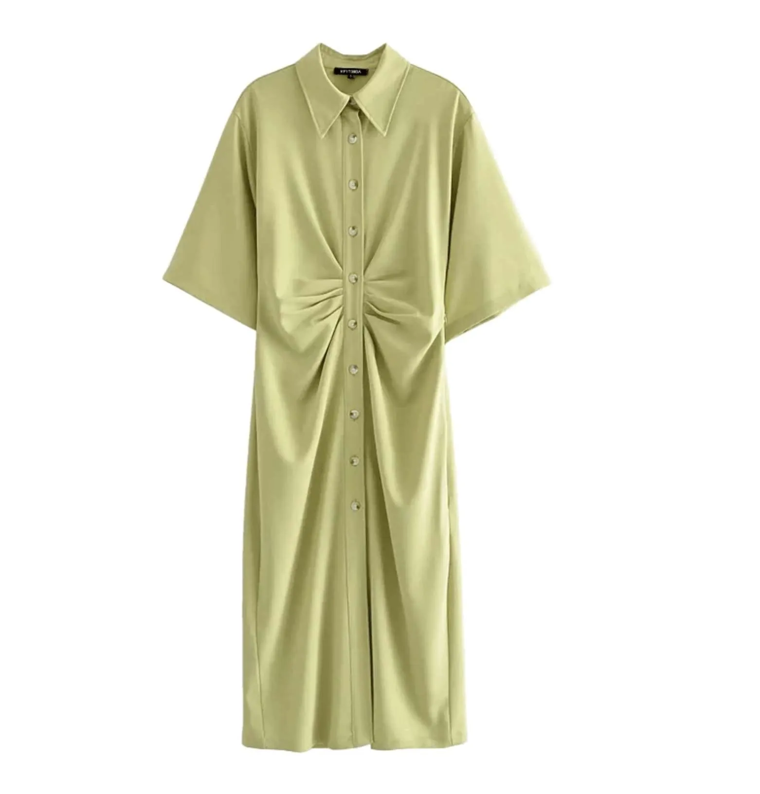 Button Cinched Midi Dress