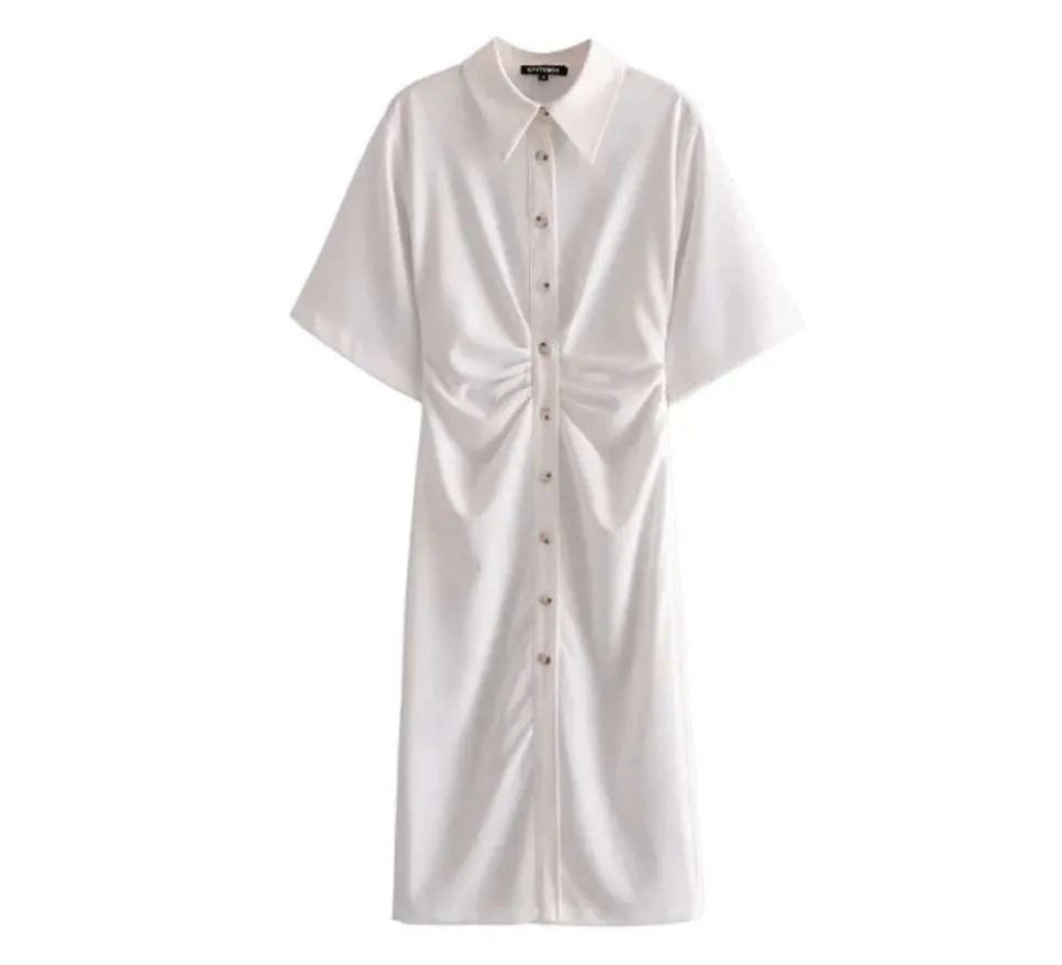 Button Cinched Midi Dress
