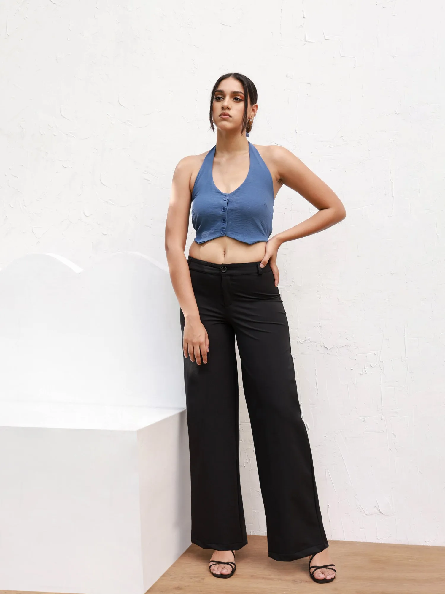 Button Down Halter Neck Top