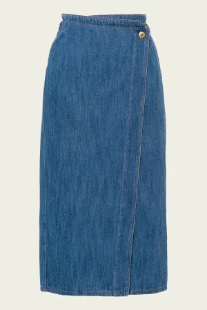 Calvary Cotton Denim Wrap Skirt in Delavé