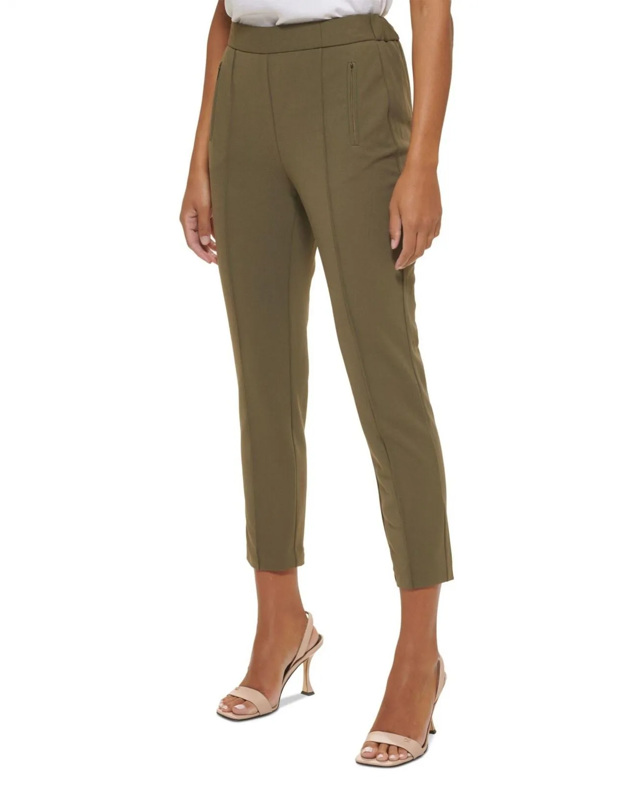 Calvin Klein Womens Petite Scuba Crepe Slim-Leg Pants T28PC533 Caper Green 12P
