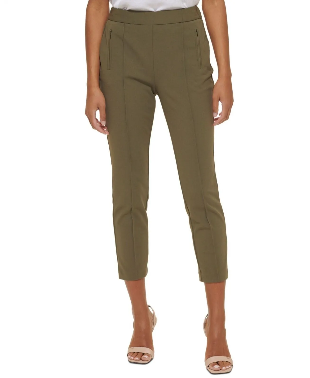 Calvin Klein Womens Petite Scuba Crepe Slim-Leg Pants T28PC533 Caper Green 12P