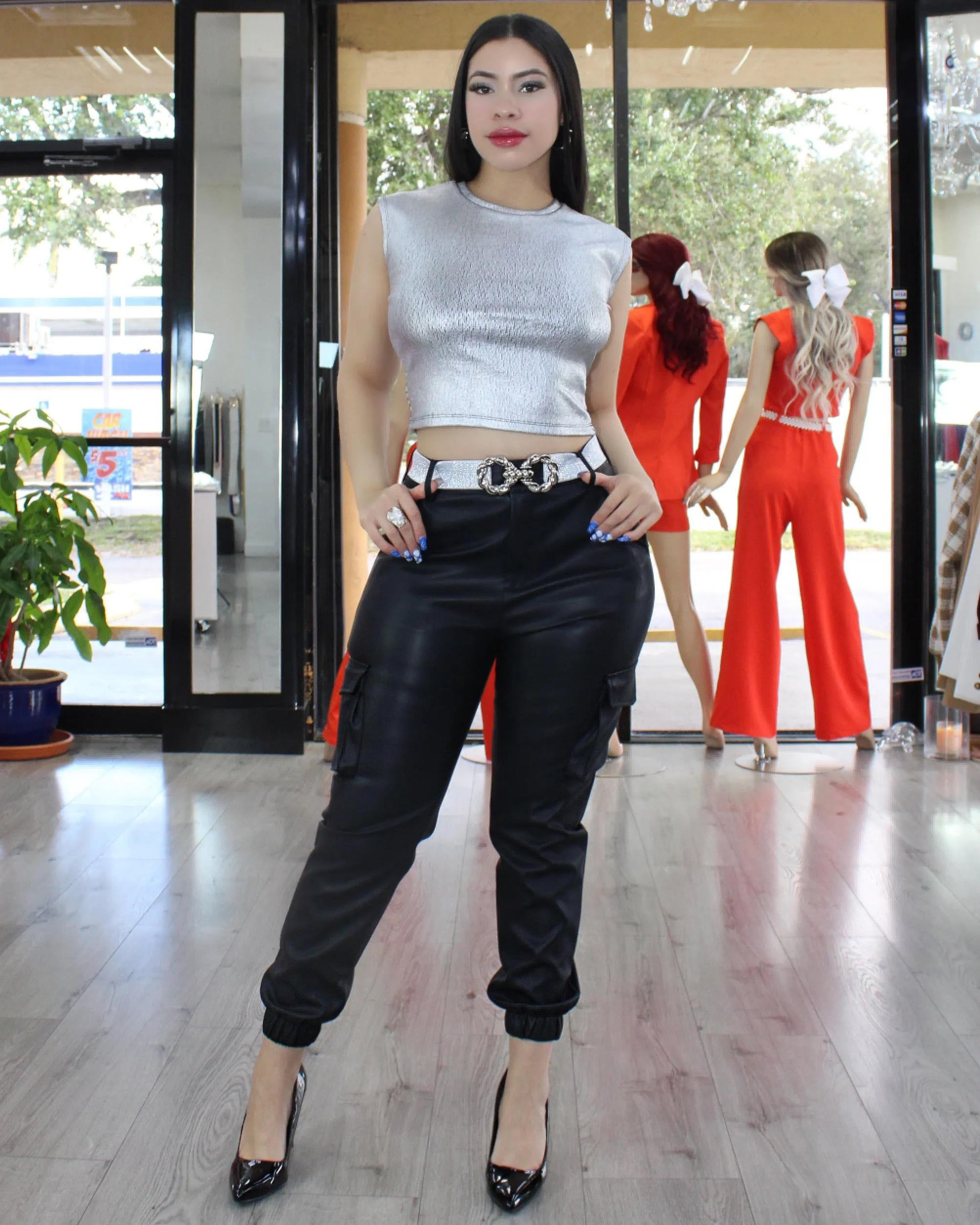 Cause Of You Cargo Faux Jogger Pants Black