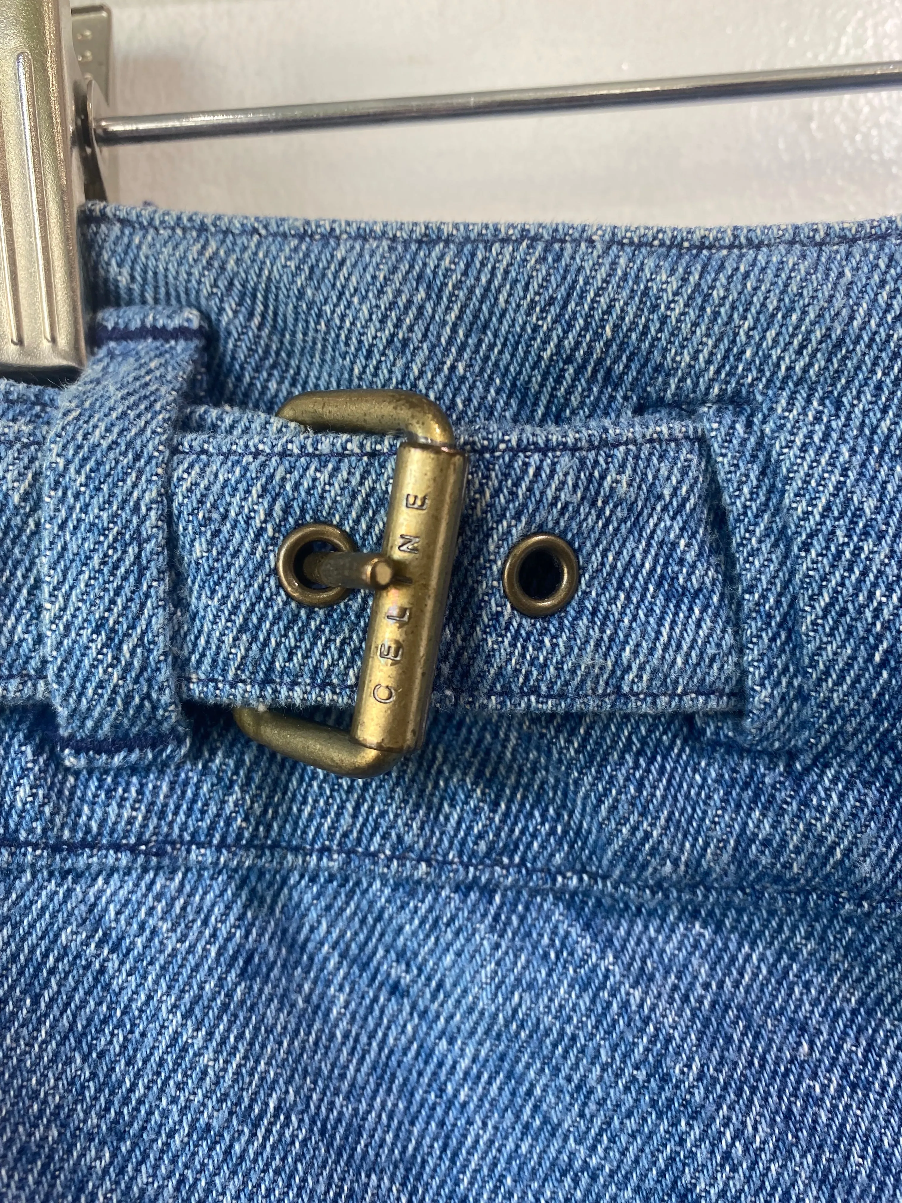 Celine Denim Waist Buckle Mini Skirt