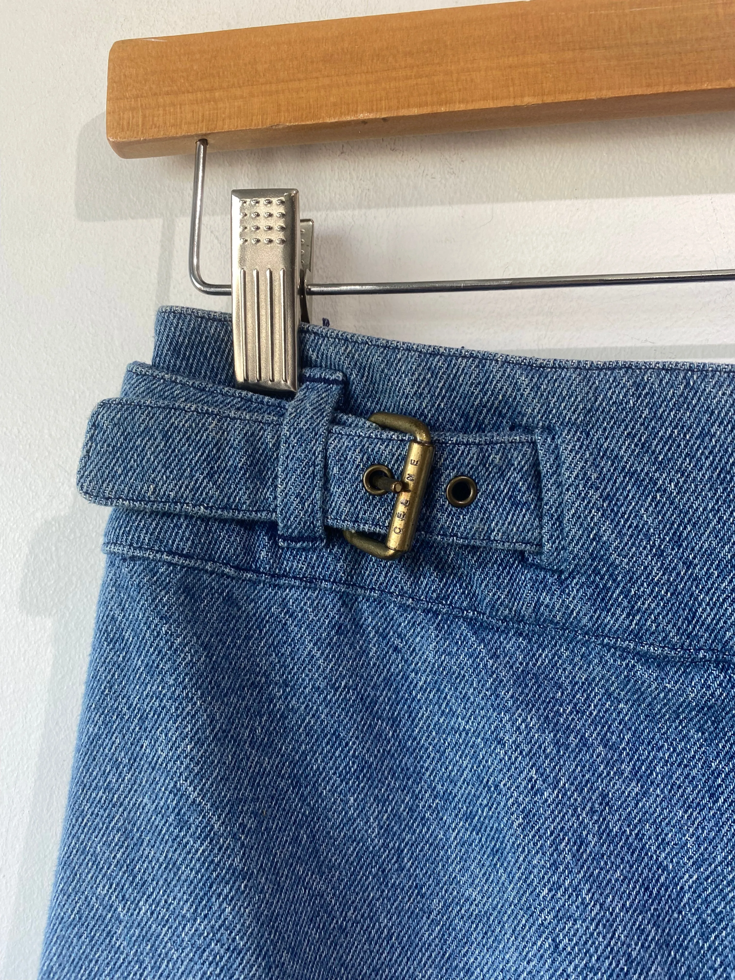 Celine Denim Waist Buckle Mini Skirt