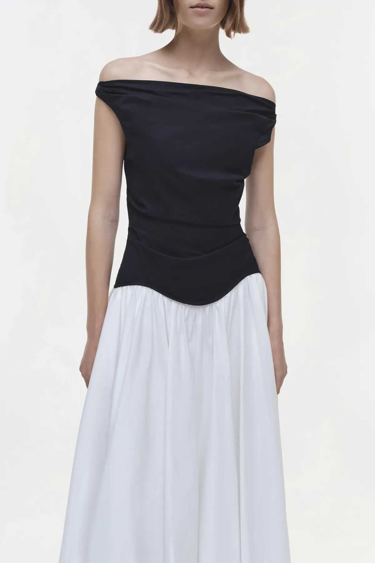 Cersei Cotton Midi Dress in White Black