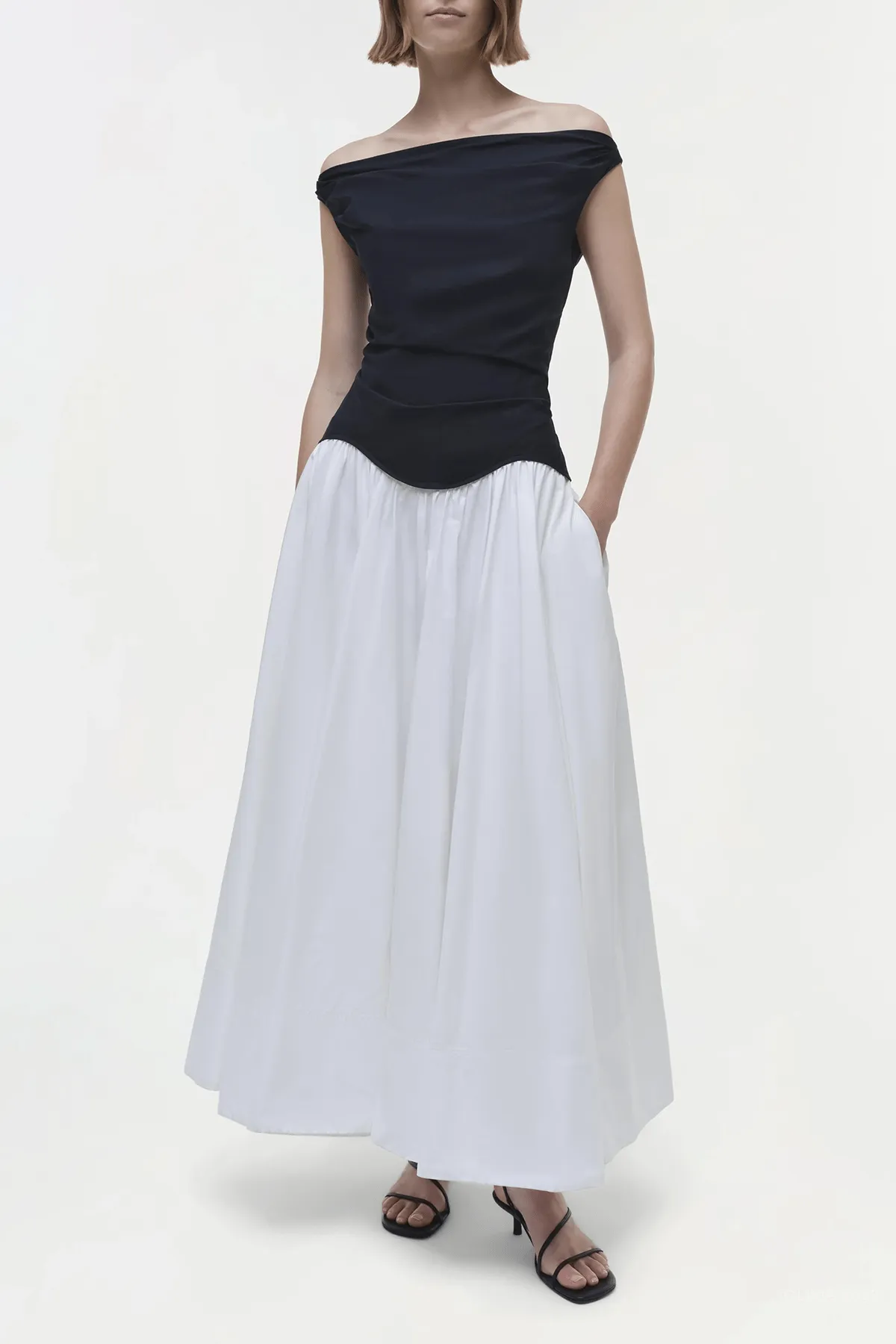 Cersei Cotton Midi Dress in White Black