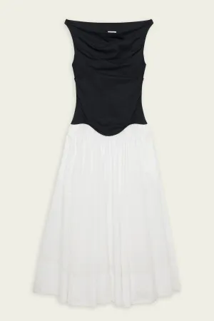 Cersei Cotton Midi Dress in White Black
