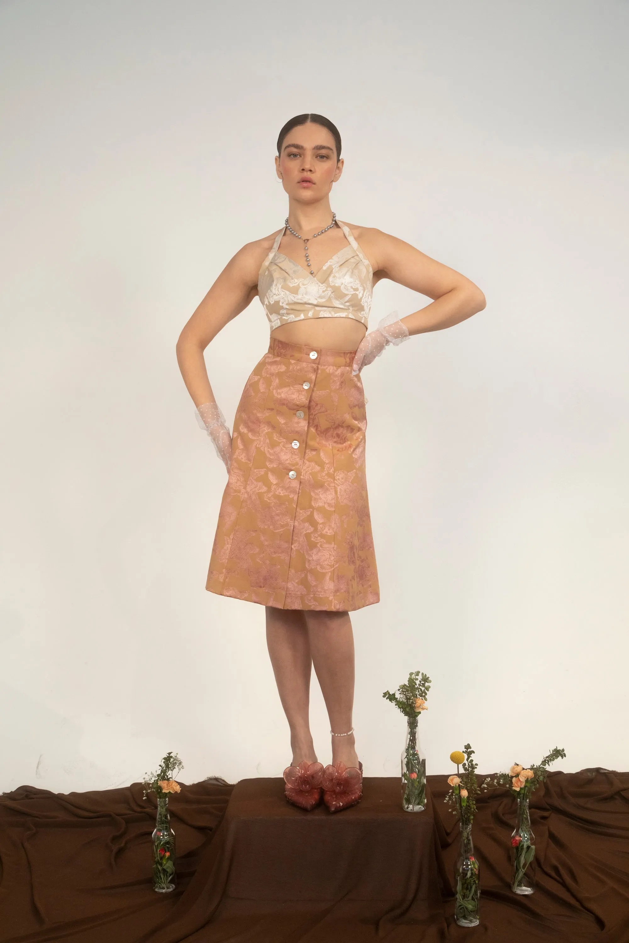 Cherub Halter Top-Tan/Creme Jacquard-Pre-Order