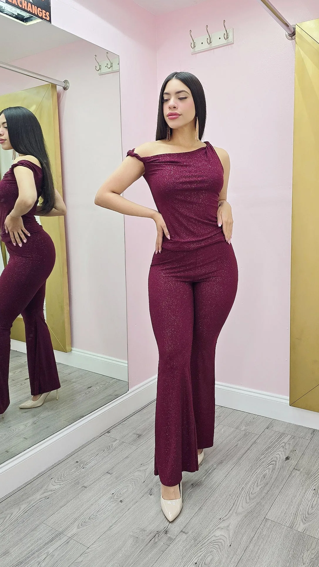 Chic My Way 2 Piece Pant Set Burgundy