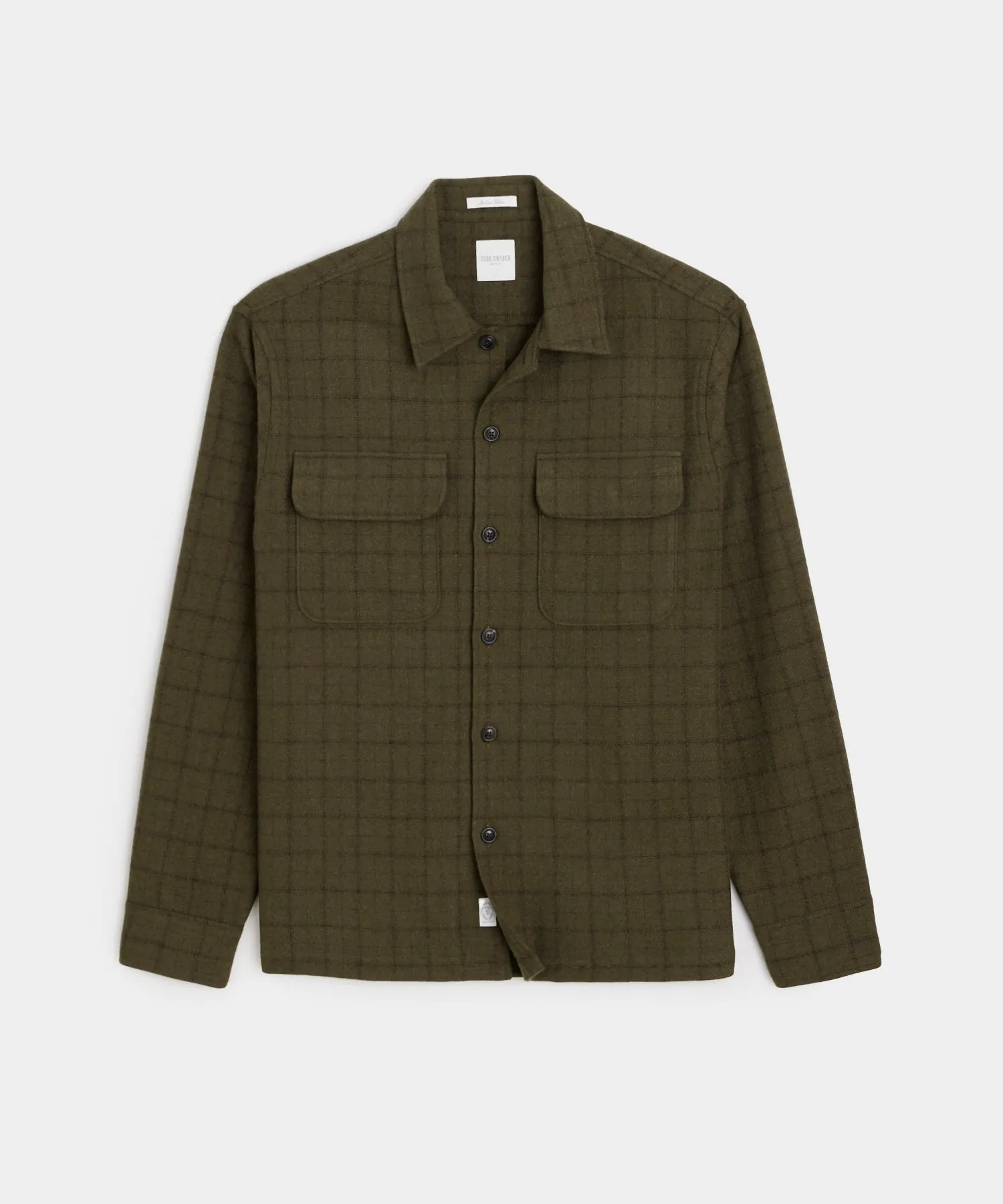 Classic Fit Italian Wool Field Overshirt in Olive Plaid