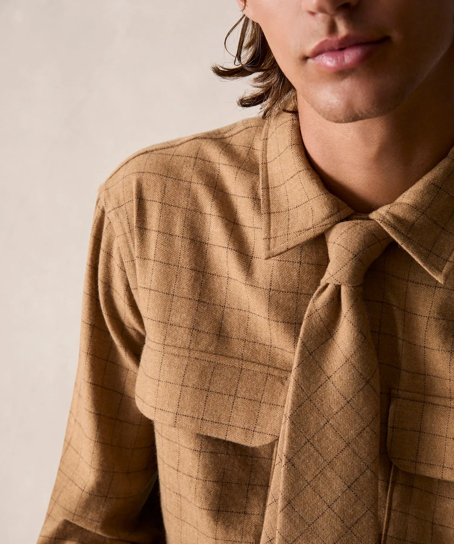 Classic Fit Italian Wool Field Overshirt in Tan Check