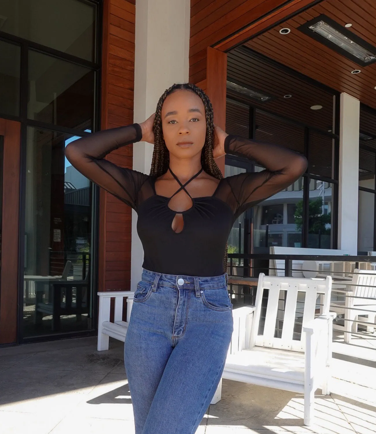 Concert Night Mesh Sleeve Bodysuit(Black)