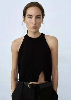 Cotton Halter Opening Top, Black
