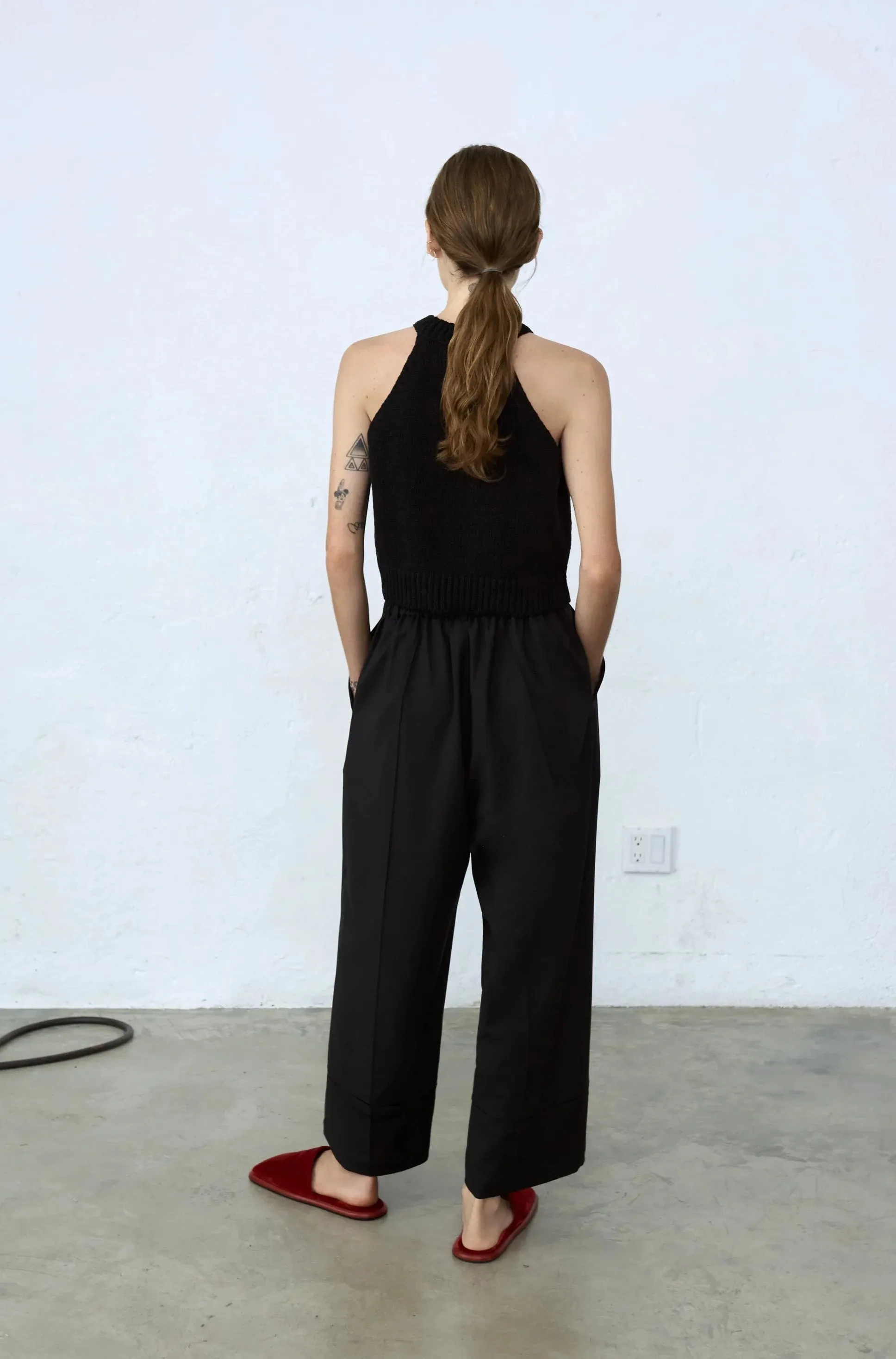 Cotton Halter Opening Top, Black