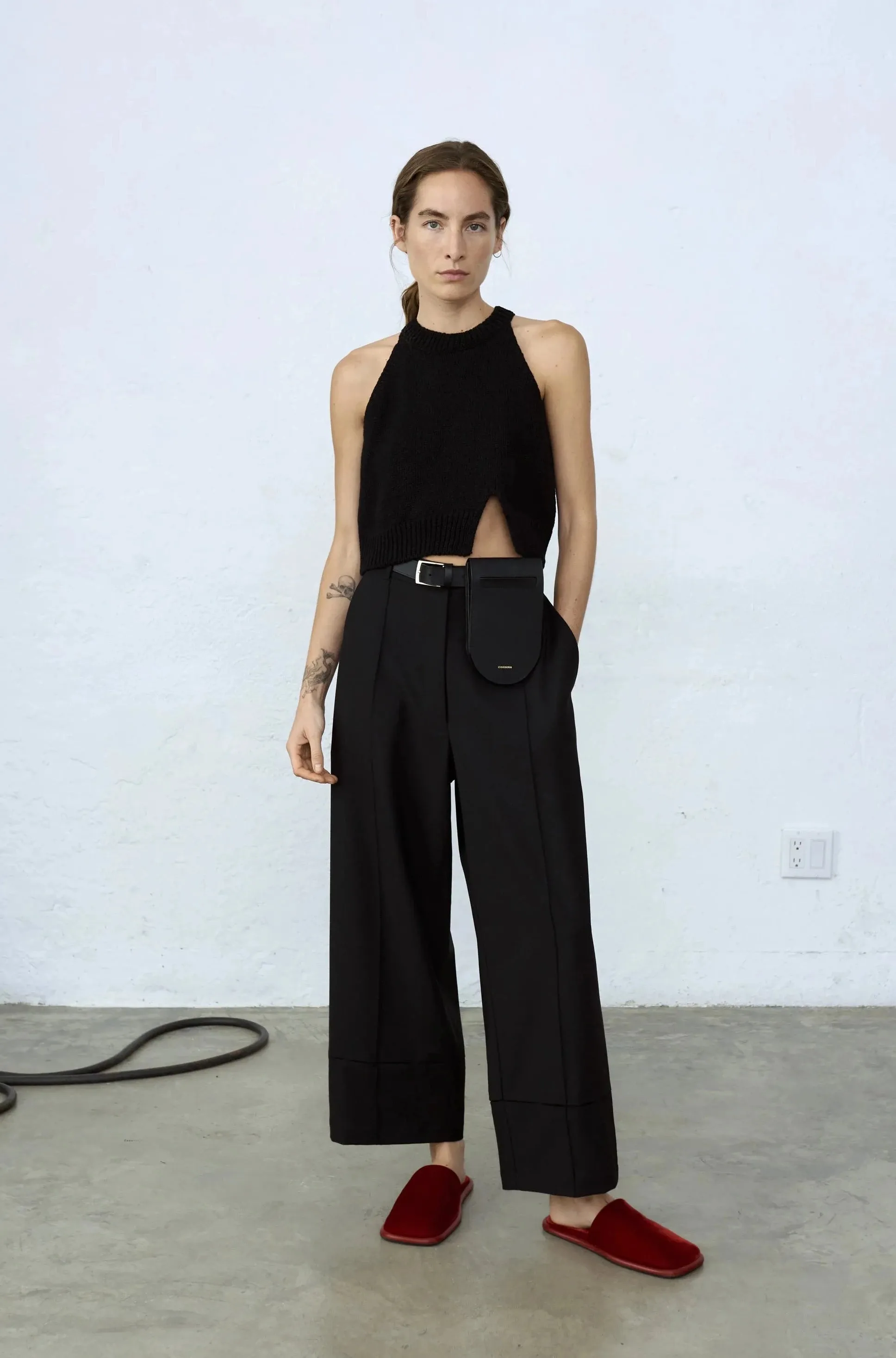 Cotton Halter Opening Top, Black