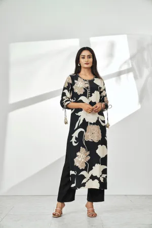 Cream Flower Print Kurta set