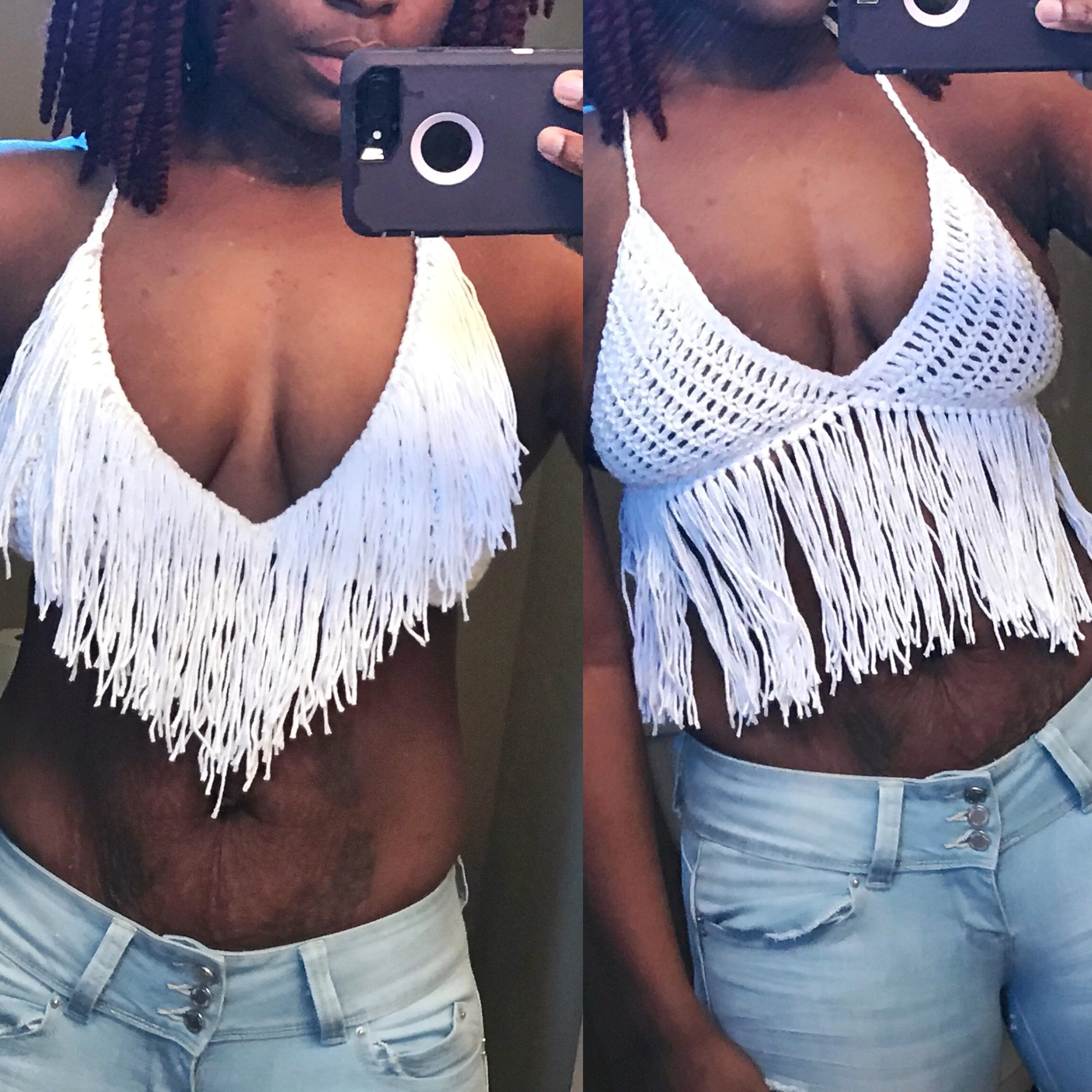 Crochet Fringe reversible  Halter Top