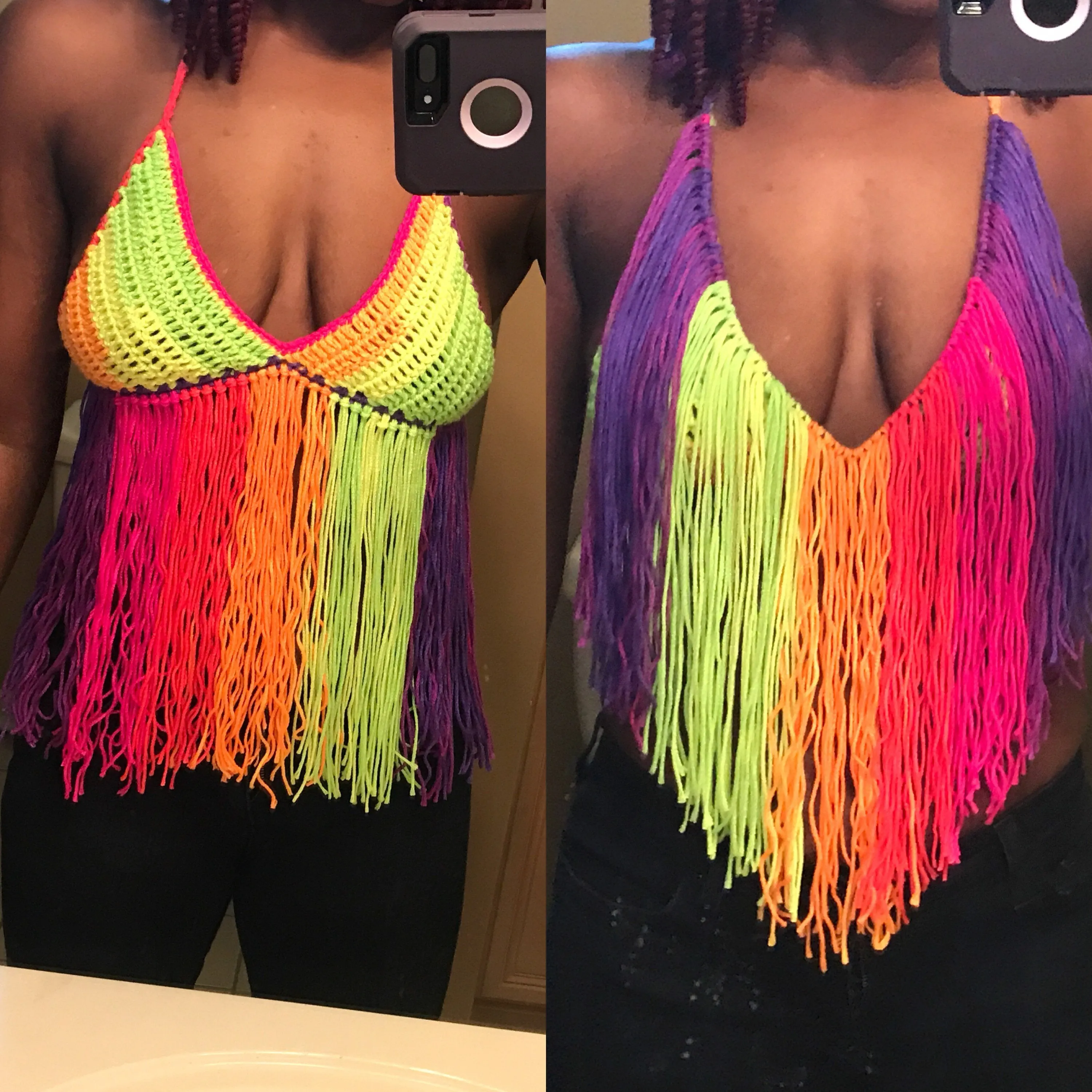 Crochet Fringe reversible  Halter Top