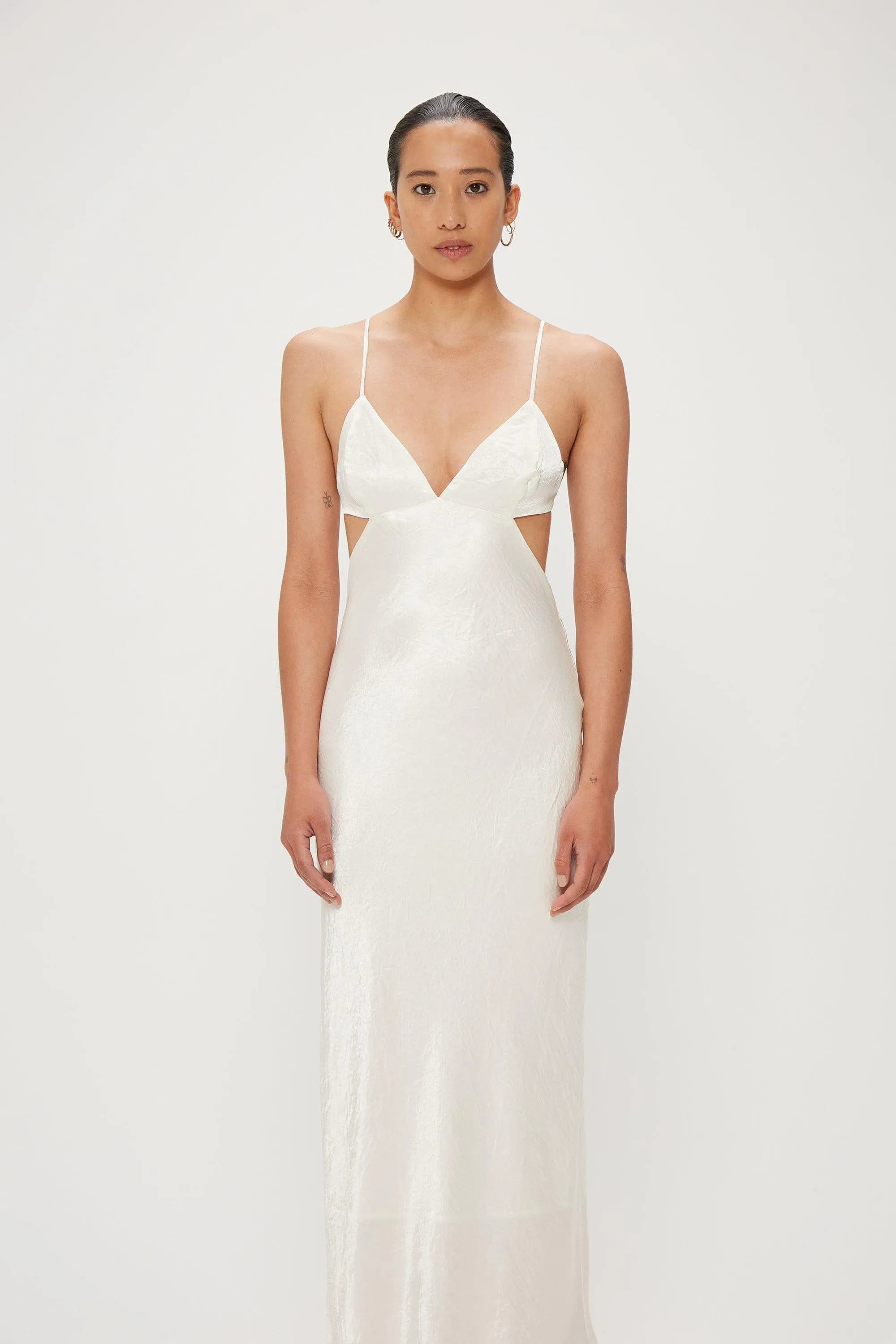 CRUSH BIAS TRI MIDI DRESS | CREAM