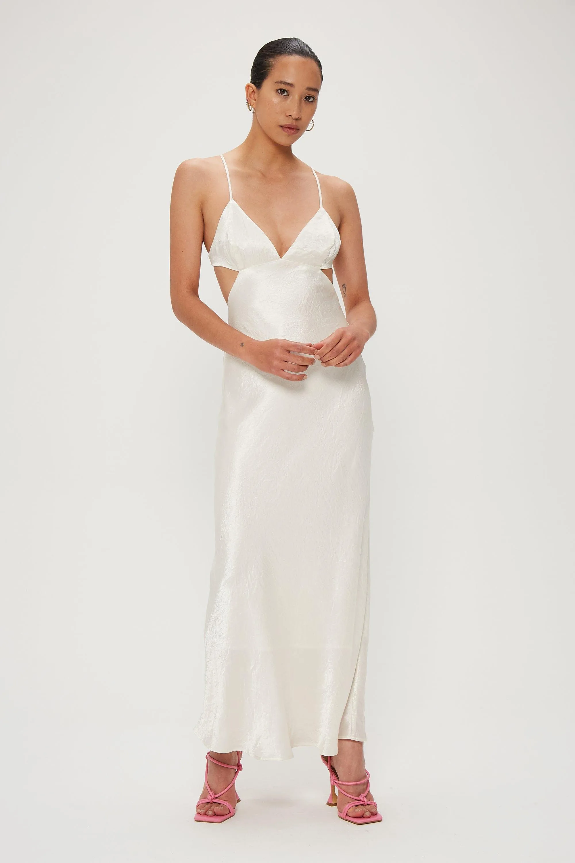 CRUSH BIAS TRI MIDI DRESS | CREAM