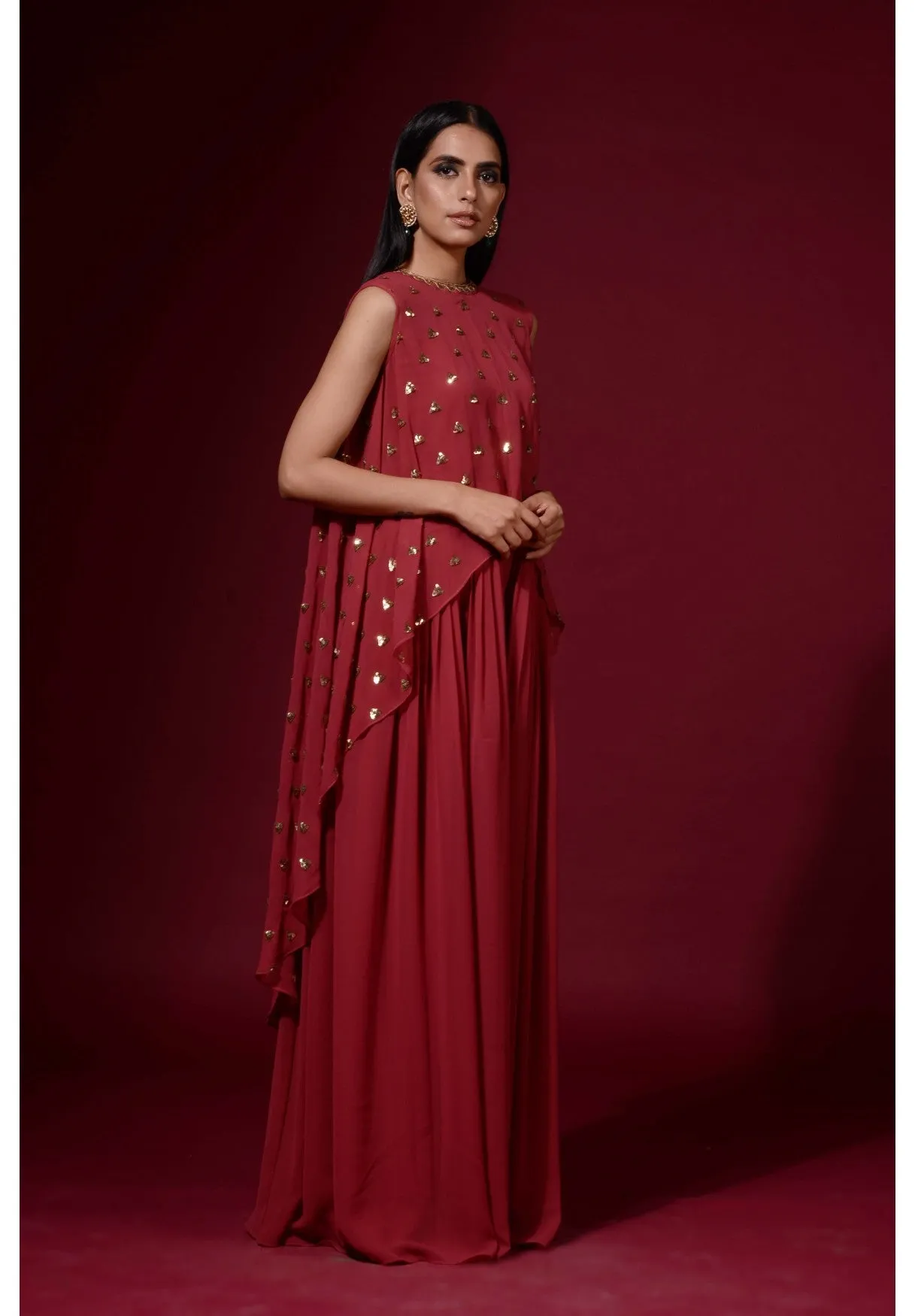 Deep Rust Cape Palazzo Set