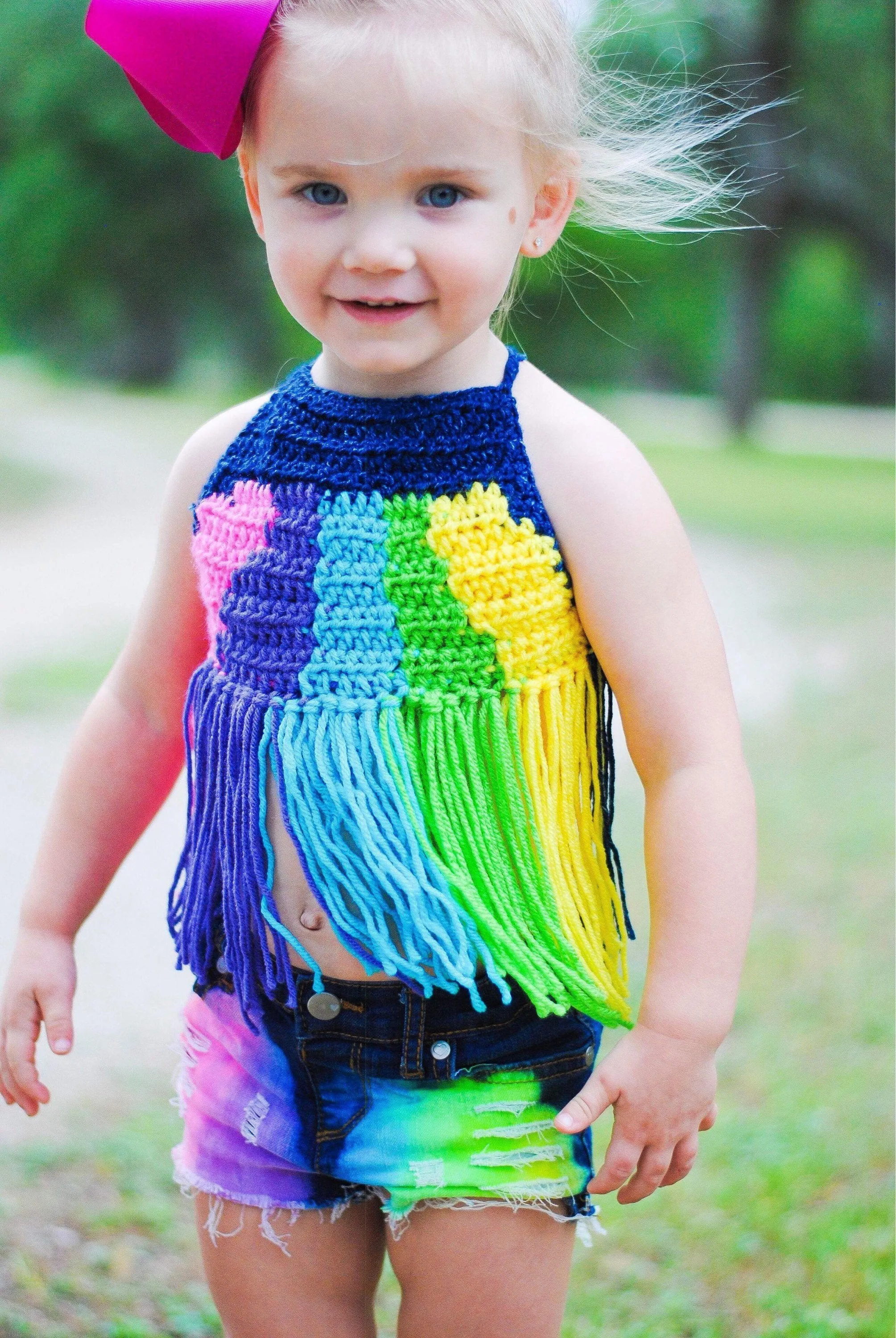 Denim and Neon Crop Top