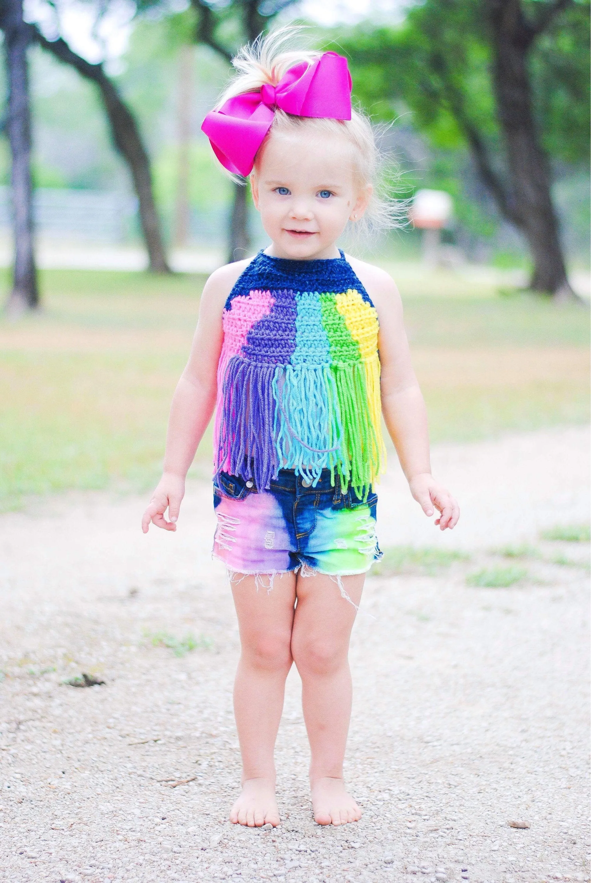 Denim and Neon Crop Top