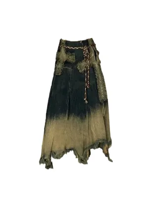 Denim Long Skirt Y2k Vintage Print Skirts 90s Aesthetic Streetwear Fashion A-Line Denim Jean Skirt