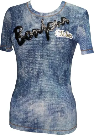 Denim Mesh Boyfriend Top