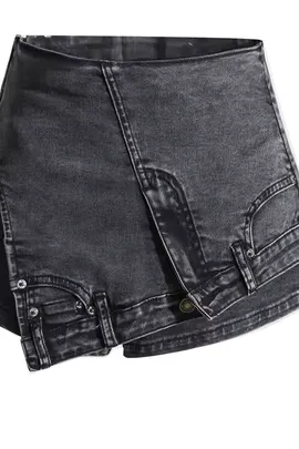 Denim stitching irregular washed old skirt