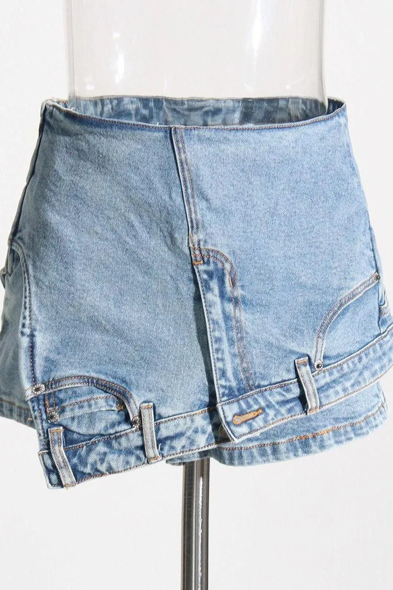 Denim stitching irregular washed old skirt