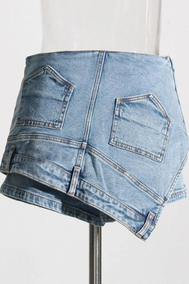 Denim stitching irregular washed old skirt