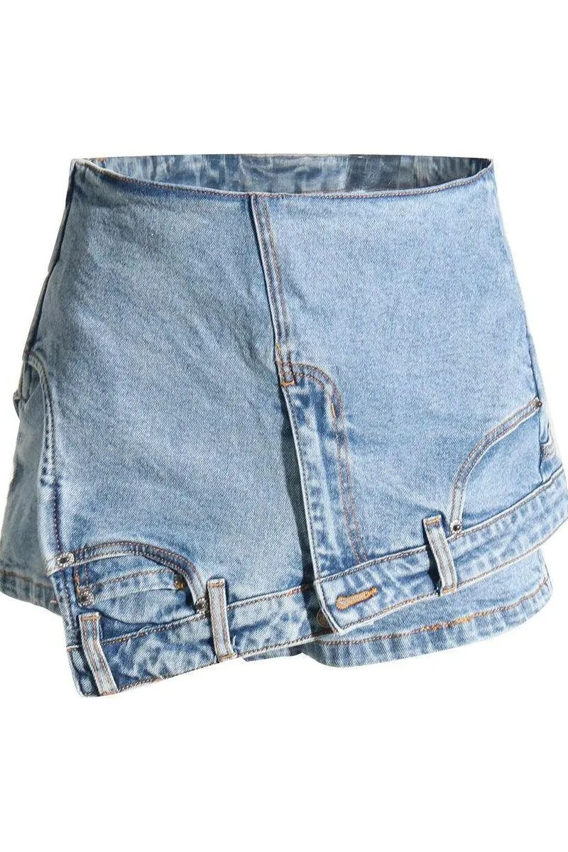Denim stitching irregular washed old skirt