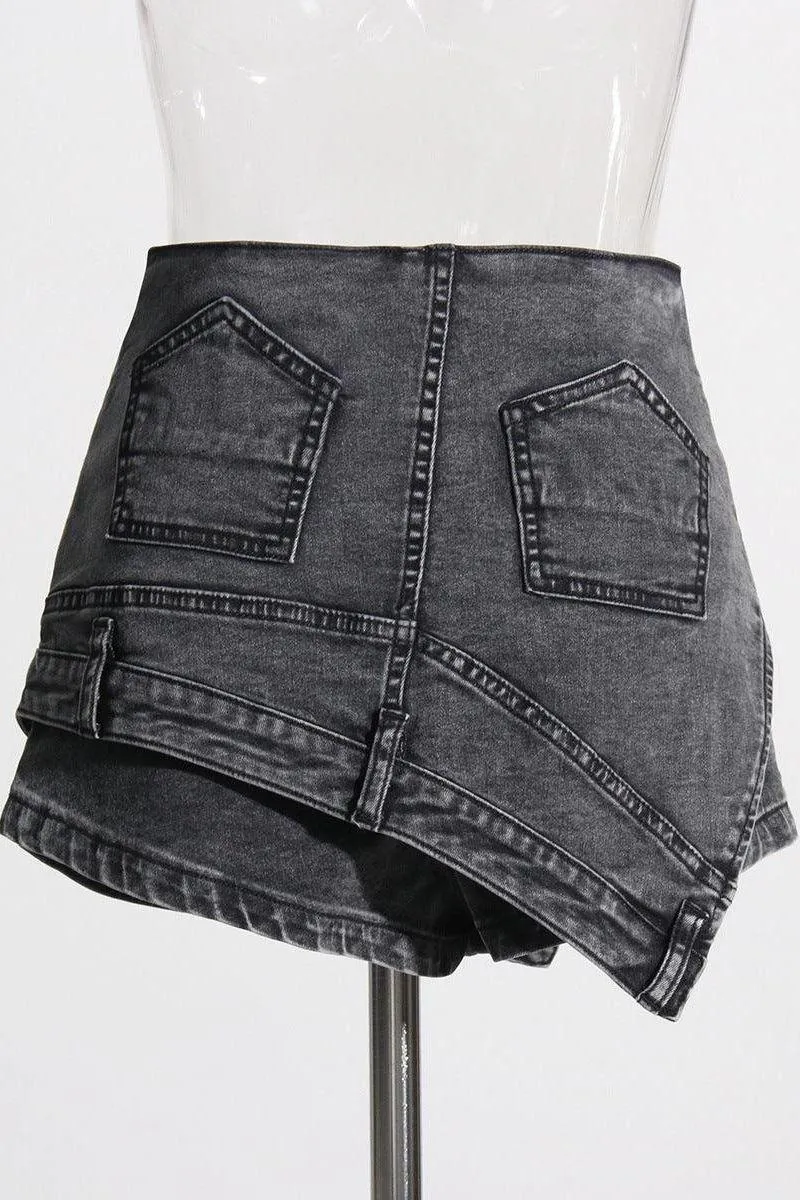 Denim stitching irregular washed old skirt