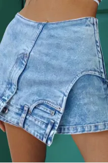 Denim stitching irregular washed old skirt