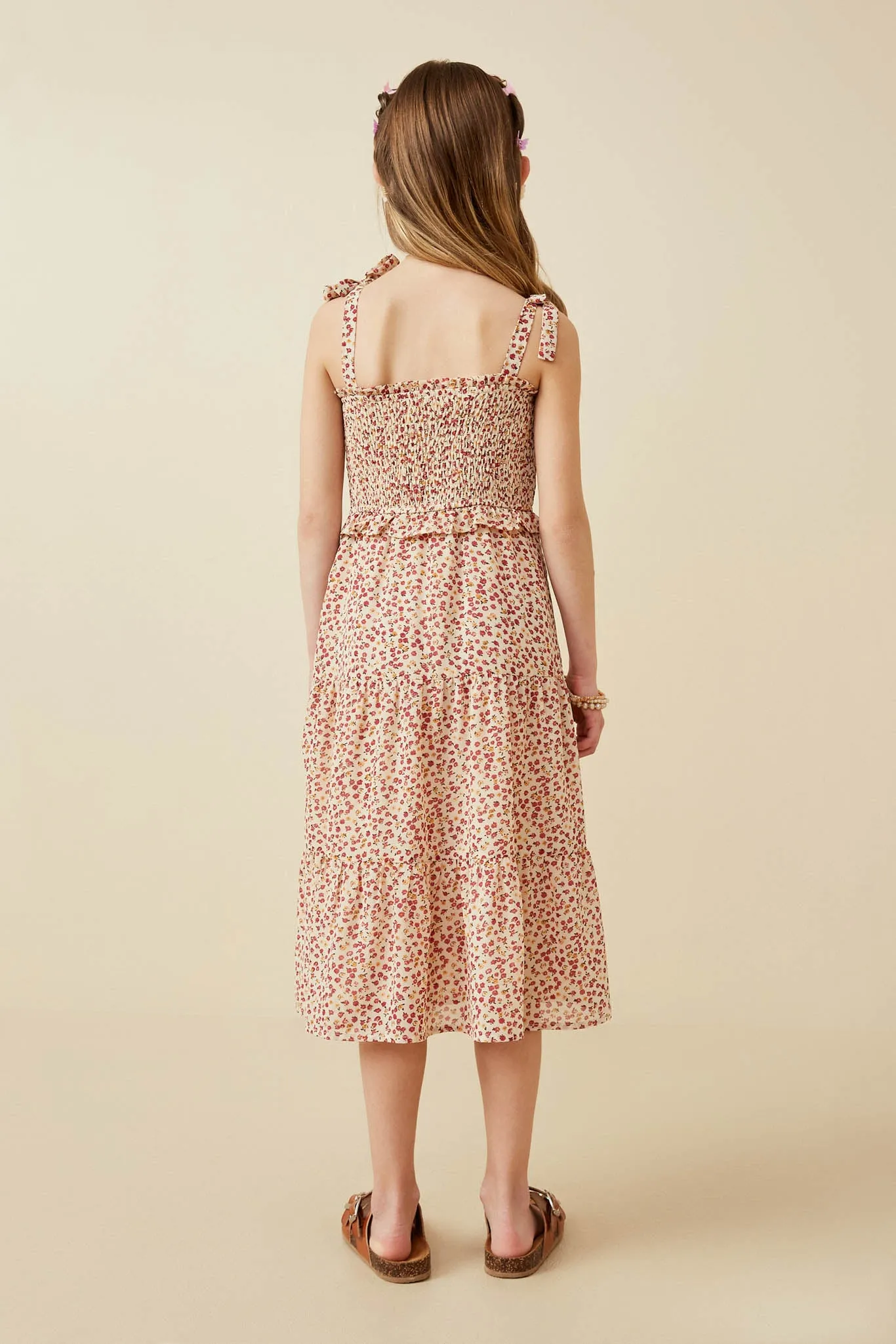 Ditsy Floral Smocked Tie Shoulder Dress