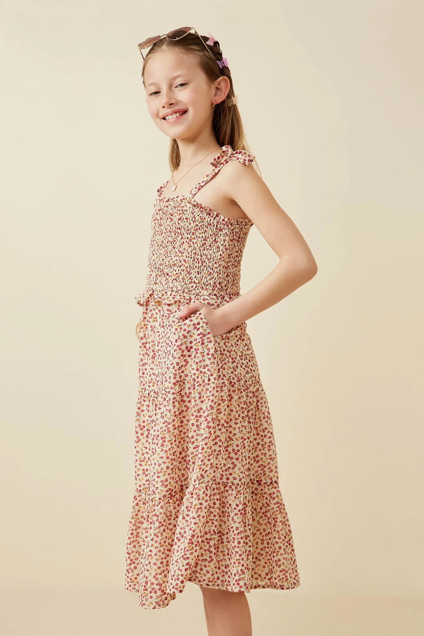 Ditsy Floral Smocked Tie Shoulder Dress