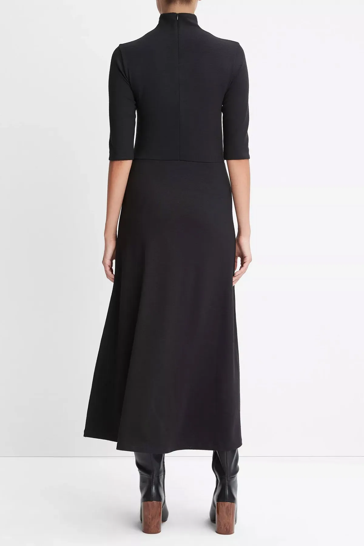 Elbow-Sleeve Turtleneck Dress in Black