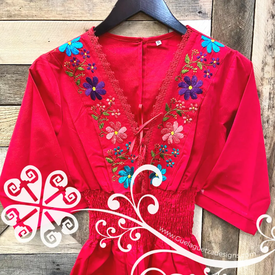 Embroider V-Neck Palazzo with 3/4 Sleeve - Jumpsuit