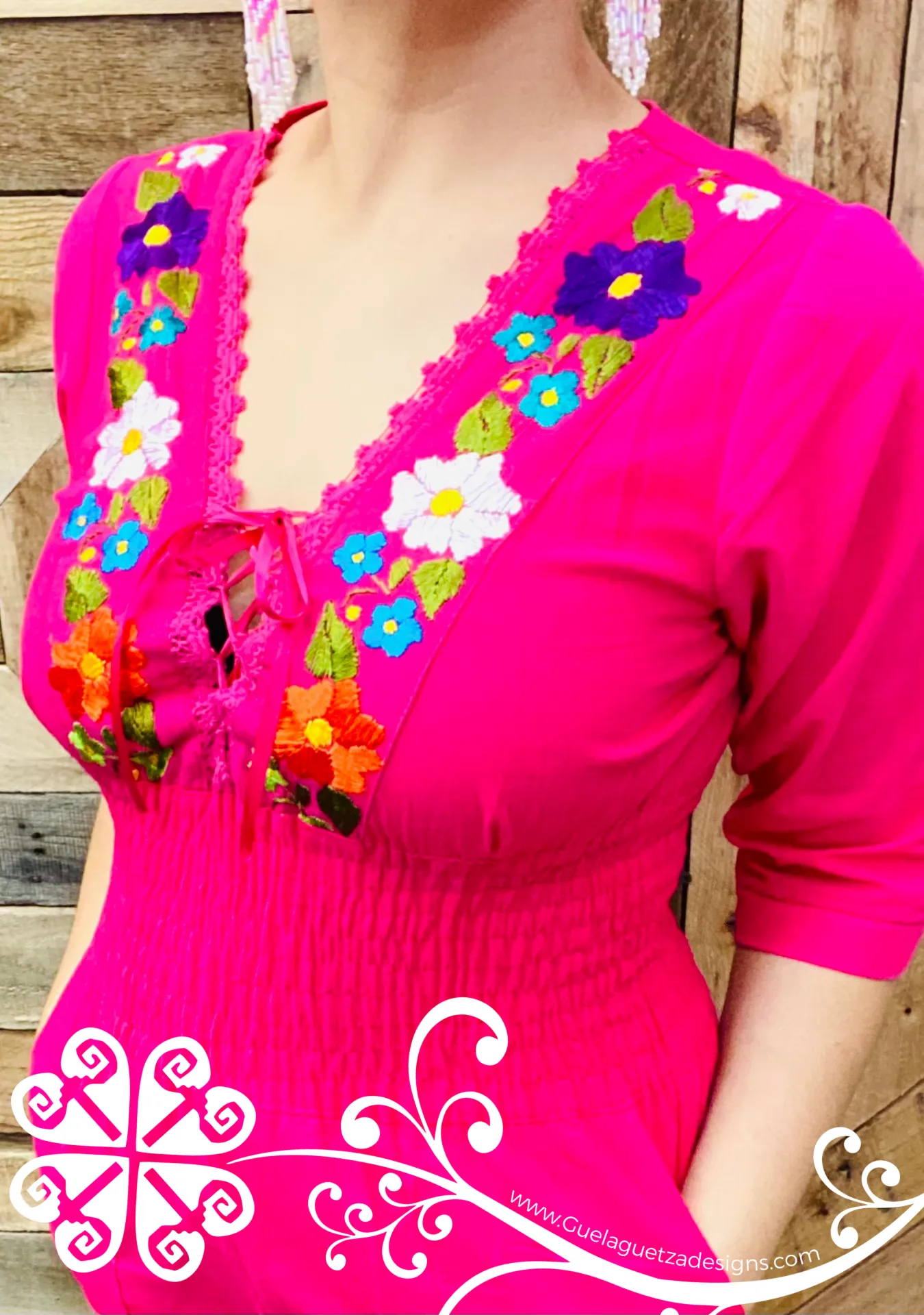 Embroider V-Neck Palazzo with 3/4 Sleeve - Jumpsuit