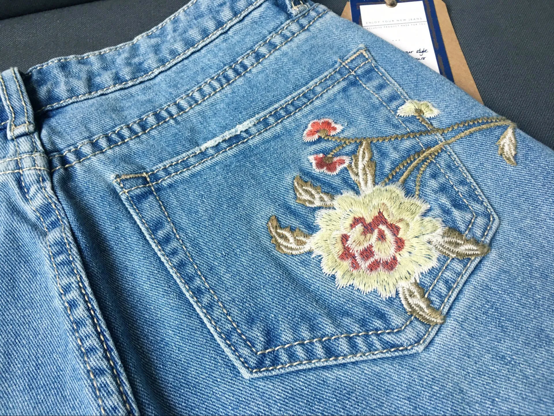Embroidered High-rise Slim Denim Cropped Pants