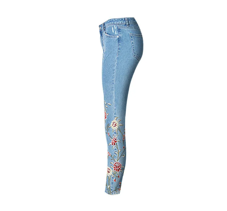 Embroidered High-rise Slim Denim Cropped Pants