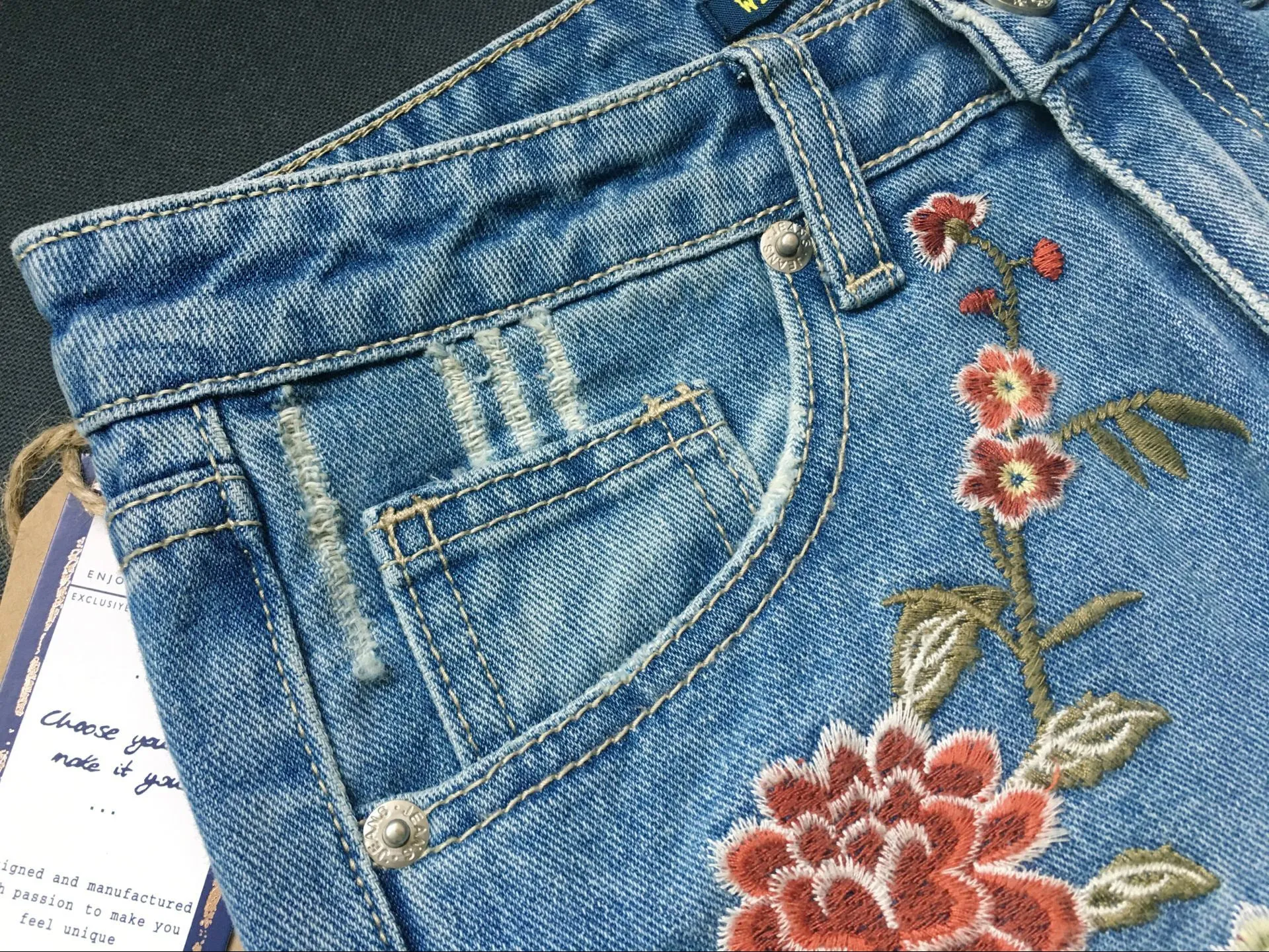Embroidered High-rise Slim Denim Cropped Pants